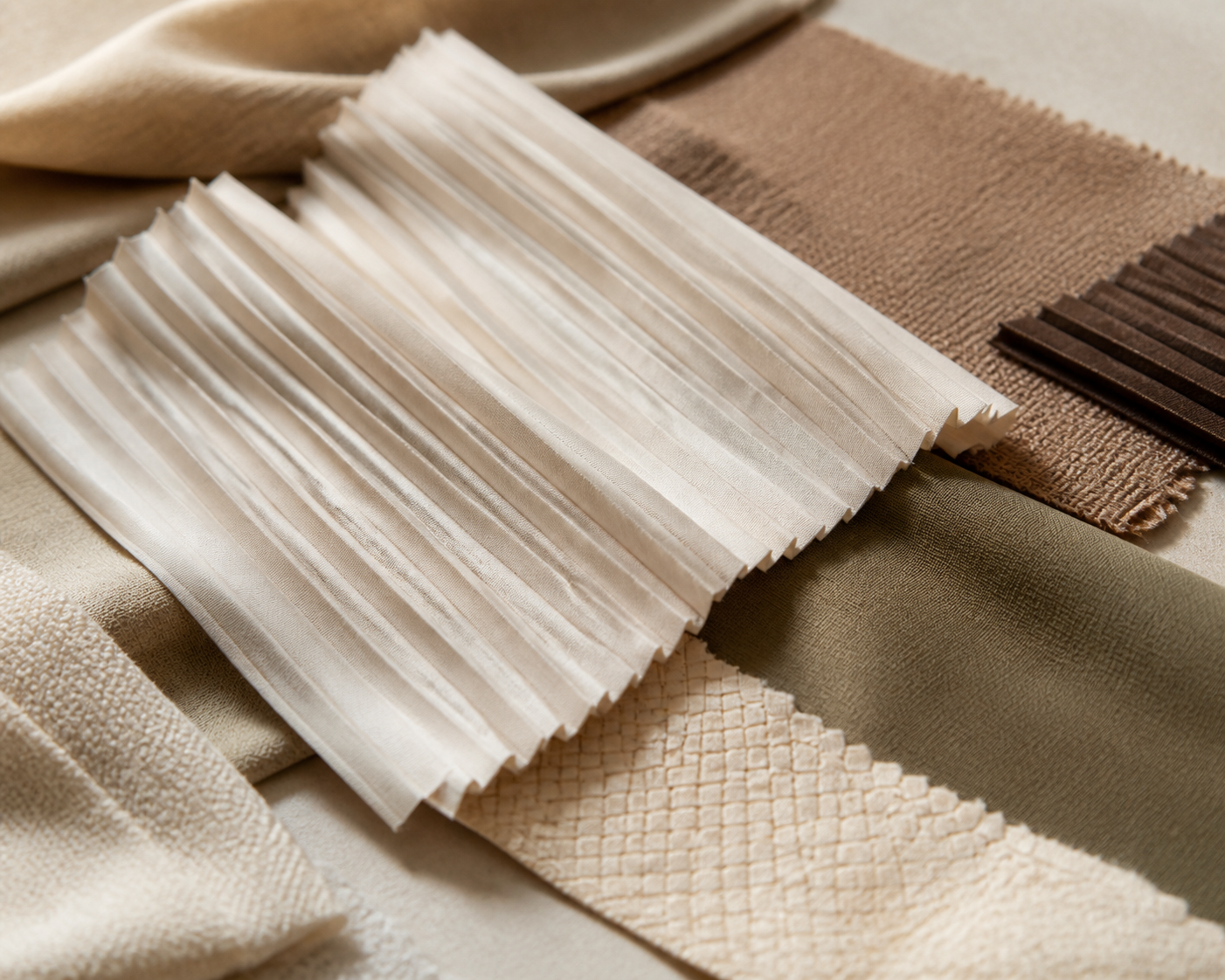 Pleated and woven textile swatches for material development